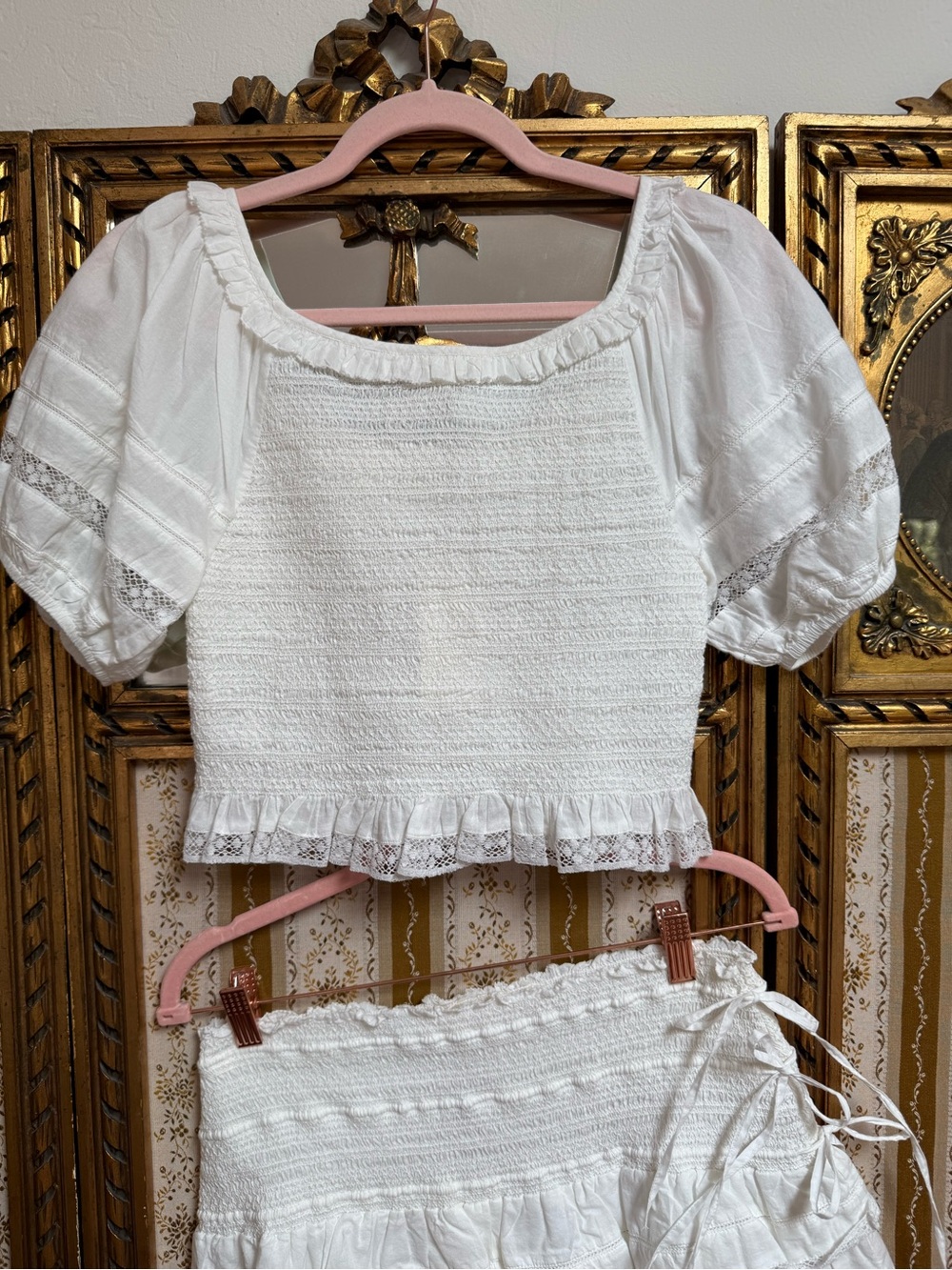 NWT LoveShackFancy Set Molly Top Mira Skirt Smocked Floral Lace Ruffle White XS - Picture 10 of 12